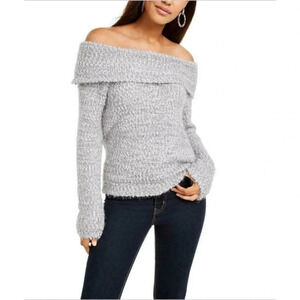 NWT Freshman Grey Off The Shoulder Long Sleeve Fuzzy Eyelash Sweater XS
